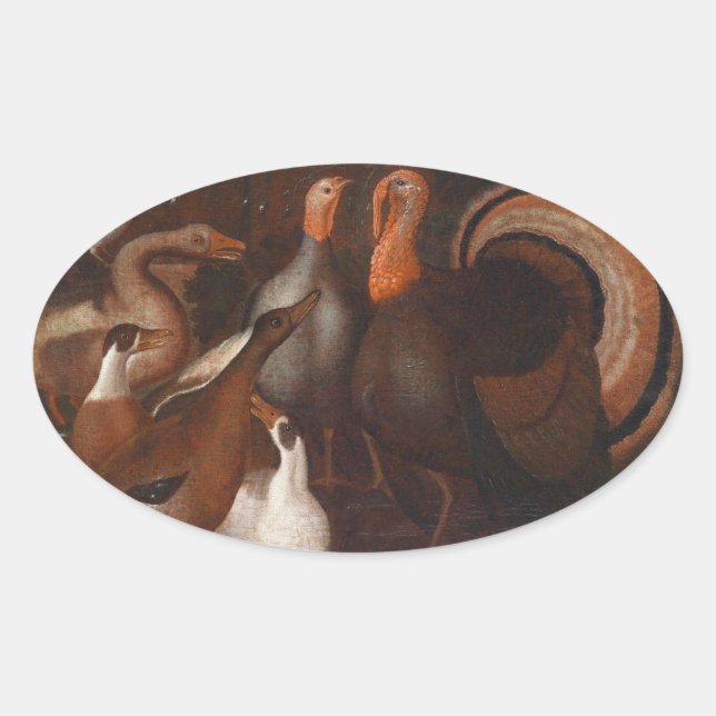 Turkey Ducks Pigeon Thanksgiving Oval Sticker (Front)