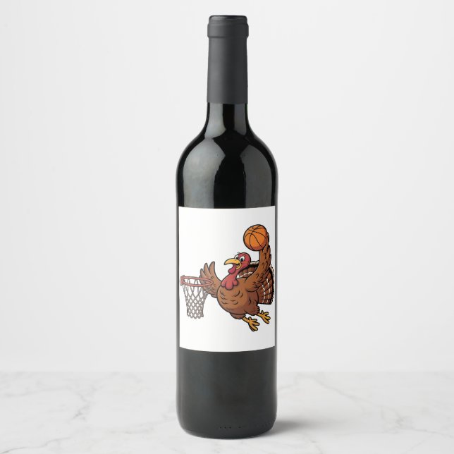 Turkey Dunking Basketball Sport Thanksgiving lover Wine Label (Front)