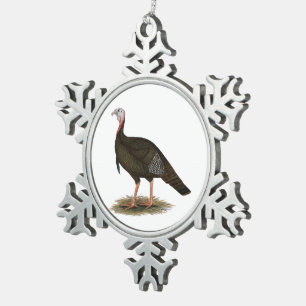 Turkey: Eastern Wild Tom Snowflake Pewter Christmas Ornament
