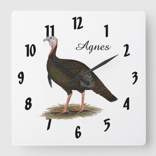 Turkey:  Eastern Wild Tom Square Wall Clock (Front)