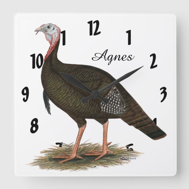 Turkey:  Eastern Wild Tom Square Wall Clock (Front)