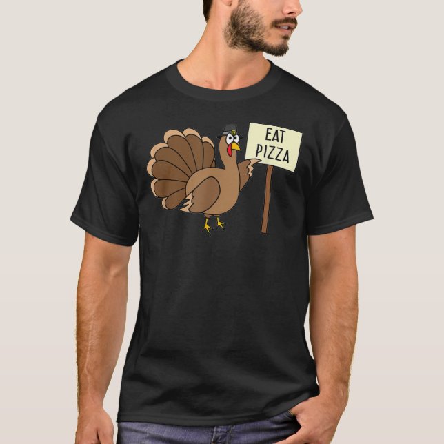 Turkey Eat Pizza Adult Vegan Kids Funny Thanksgivi T-Shirt (Front)