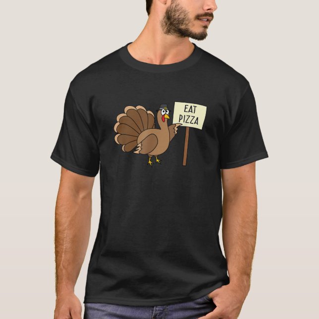 Turkey Eat Pizza Adult Vegan Kids Funny Thanksgivi T-Shirt (Front)