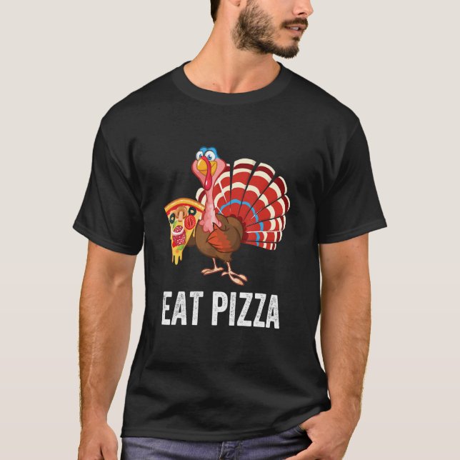 Turkey Eat Pizza Adult Vegan Kids  Thanksgiving T-Shirt (Front)