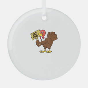 Turkey Eat Pizza Funny Thanksgiving  Glass Tree Decoration