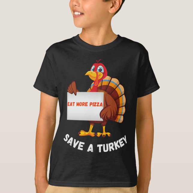 Turkey Eat Pizza Funny Thanksgiving T-Shirt (Front)