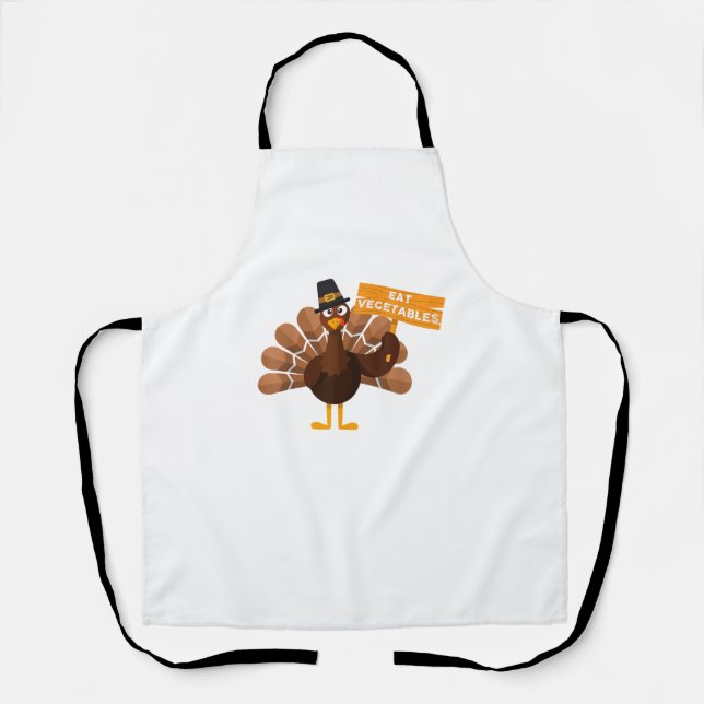 Turkey Eat Vegetables - Funny Vegan Thanksgiving  Apron (Front)