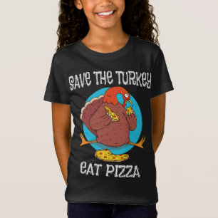 Turkey eating a pizza over a blue circular backgro T-Shirt