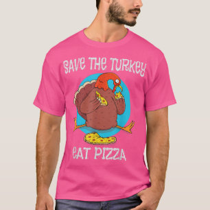 Turkey eating a pizza over a blue circular backgro T-Shirt