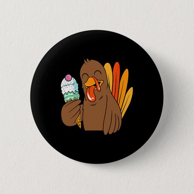 Turkey Eating Ice Cream Thanksgiving Day Funny Fal 6 Cm Round Badge (Front)