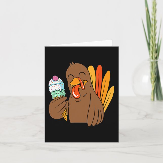 Turkey Eating Ice Cream Thanksgiving Day Funny Fal Card (Front)