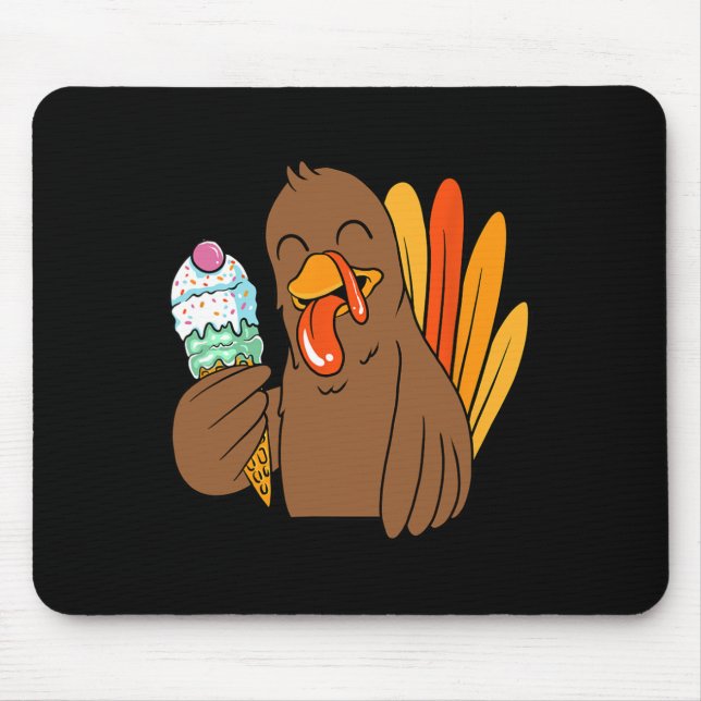 Turkey Eating Ice Cream Thanksgiving Day Funny Fal Mouse Mat (Front)