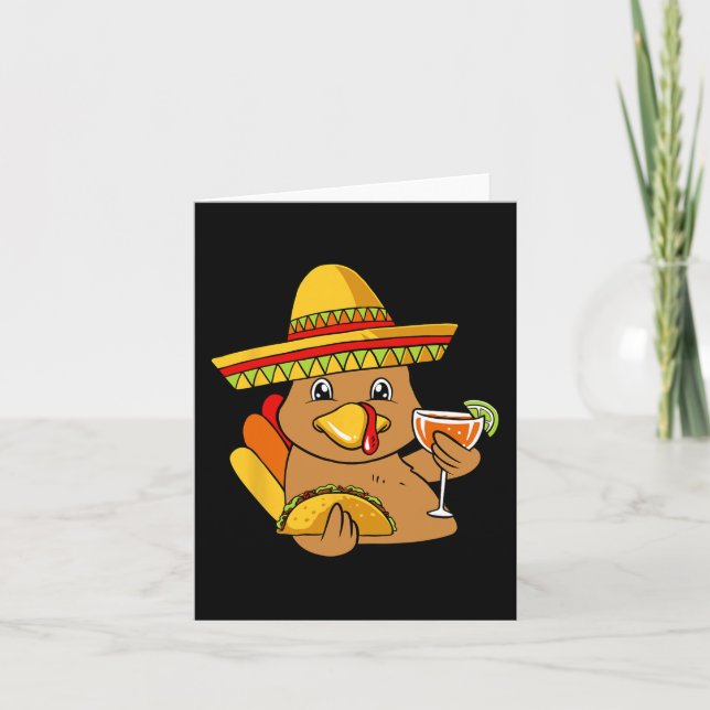 Turkey Eating Taco Thanksgiving Day Mexican Food F Card (Front)