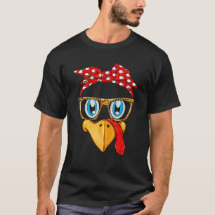 Turkey Face Bandana Leopard Glasses Thanksgiving W T-Shirt