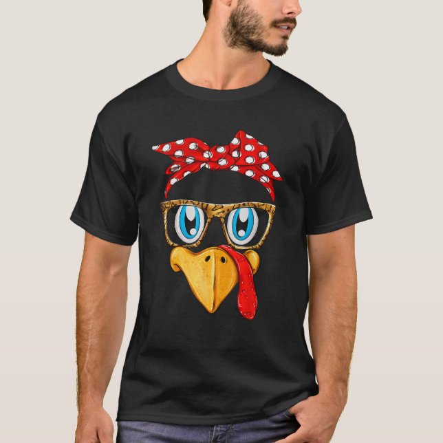 Turkey Face Bandanna Leopard Glasses Thanksgiving  T-Shirt (Front)