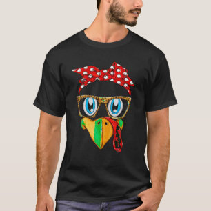 Turkey Face Bandanna Leopard Glasses Thanksgiving T-Shirt