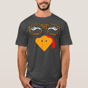 Turkey Face Eyelashe Buffalo Glasses Thanksgiving T-Shirt