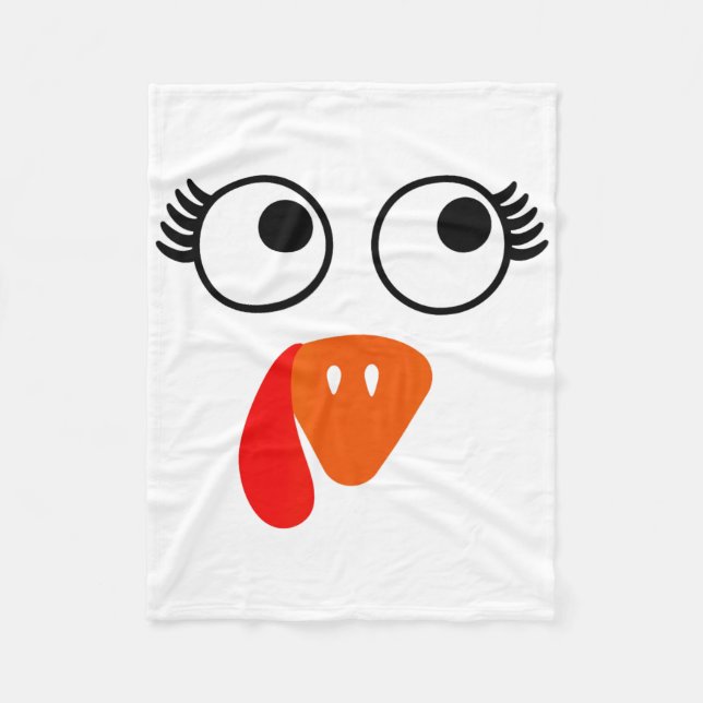 Turkey Face Eyelashes Halloween Thanksgiving Funny Fleece Blanket (Front)