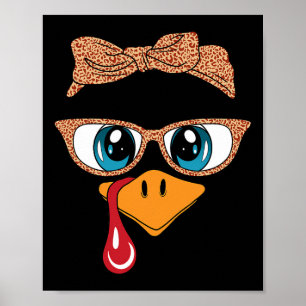 Turkey Face Eyelashes Leopard Gles Funny Thanksgiv Poster