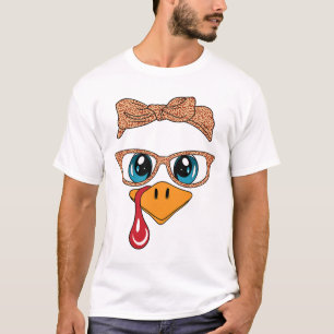 Turkey Face Eyelashes Leopard Gles Funny Thanksgiv T-Shirt