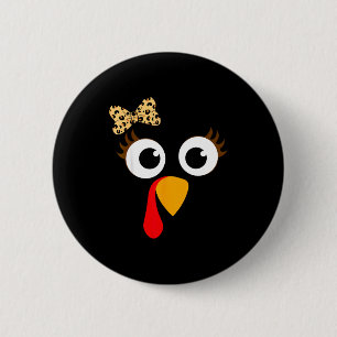 Turkey Face Girl Leopard Bow Thanksgiving Costume 6 Cm Round Badge