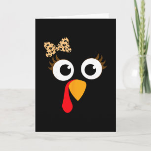 Turkey Face Girl Leopard Bow Thanksgiving Costume Card