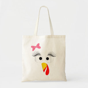 Turkey Face Girl Pink Bow Tee Kids Women Thanksgiv Tote Bag