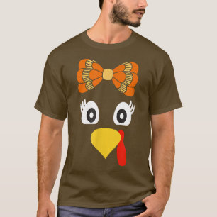 Turkey Face Girl Retro Bow Family Costume Thanksgi T-Shirt