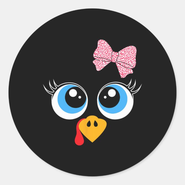 Turkey Face Girl Thanksgiving Costume Kids Toddler Classic Round Sticker (Front)