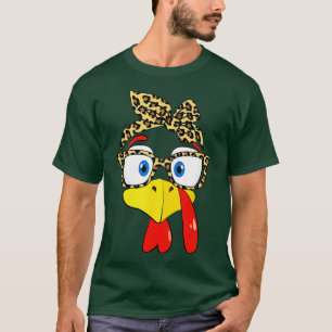 Turkey Face Glasses Leopard Headband Thanksgiving  T-Shirt