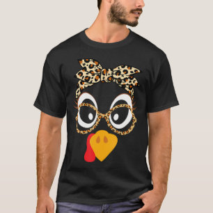 Turkey Face Leopard Headband Glasses Thanksgiving  T-Shirt