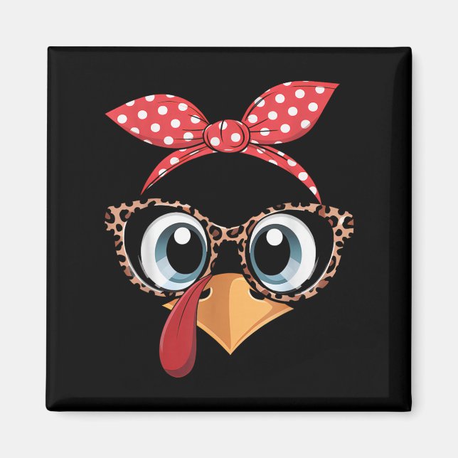 Turkey Face Leopard Headband Thanksgiving Pilgrim  Magnet (Front)