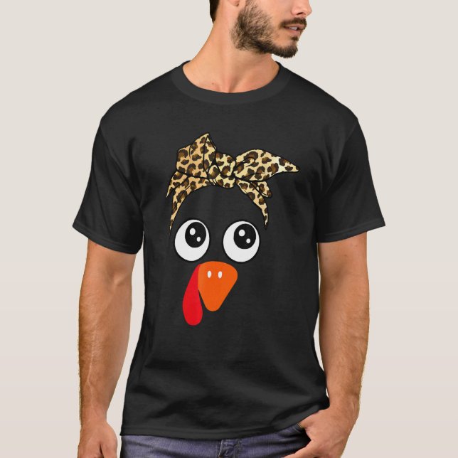 Turkey Face Leopard Headband Womens Thanksgiving P T-Shirt (Front)