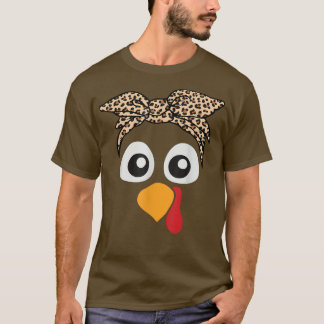 Turkey Face Leopard Headband Womens Thanksgiving P T-Shirt
