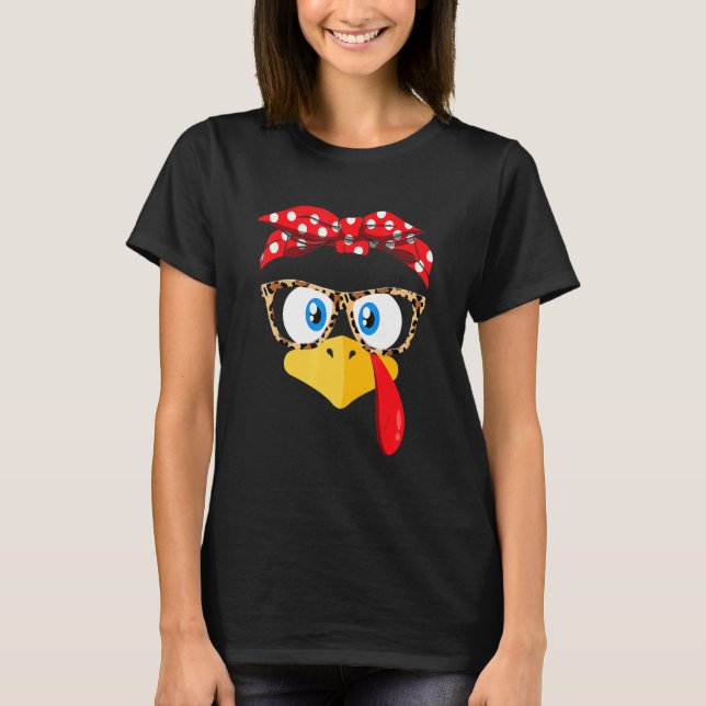 Turkey Face Leopard Headband Womens Thanksgiving P T-Shirt (Front)