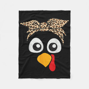 Turkey Face Leopard Headnd Womens Thanksgiving Pil Fleece Blanket