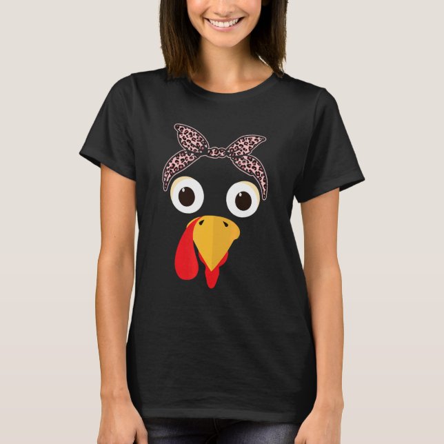 Turkey Face Pink Headband Running Pilgrim Trot Tha T-Shirt (Front)
