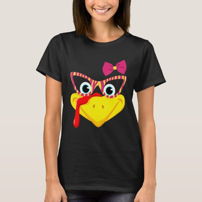 Turkey Face  Thanksgiving Outfit For Kids Girls Wo T-Shirt (Front)