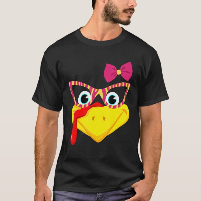 Turkey Face  Thanksgiving Outfit For Kids Girls Wo T-Shirt (Front)
