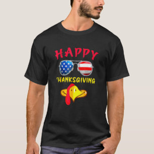 Turkey Face With American Flag Sunglasses Happy Th T-Shirt