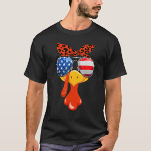 Turkey Face Women Girls Thanksgiving Flag Sunglass T-Shirt
