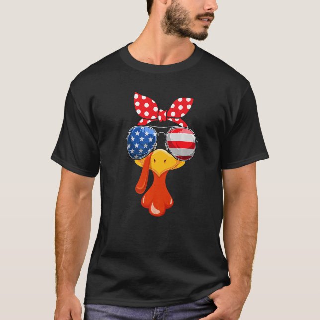 Turkey Face Women Thanksgiving Family Outfit Flag  T-Shirt (Front)