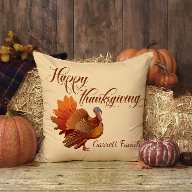 Turkey Fall Family Name Happy Thanksgiving Cushion (Creator Uploaded)