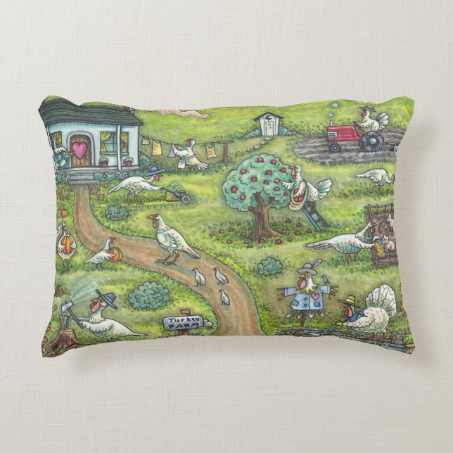 TURKEY FARM GOBBLERS THANKSGIVING ACCENT PILLOW (Front)