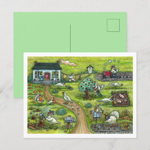 TURKEY FARM, HUMOROUS COUNTRY THANKSGIVING BIRDS HOLIDAY POSTCARD