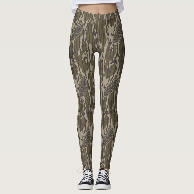 Turkey Feather Bottomland Camo Forest Camouflage Leggings (Front)