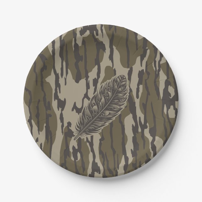 Turkey Feather Bottomland Camo Forest Camouflage Paper Plate (Front)