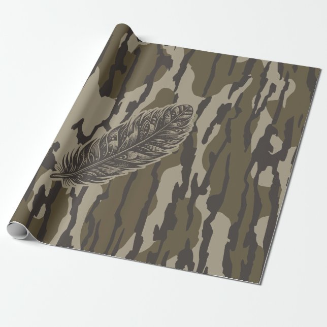 Turkey Feather Bottomland Camo Forest Camouflage Wrapping Paper (Unrolled)