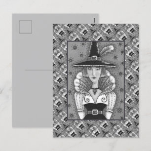 TURKEY FEATHER WITCH, A SALEM THANKSGIVING, FOLK HOLIDAY POSTCARD