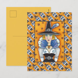 TURKEY FEATHER WITCH, A SALEM THANKSGIVING, FOLK HOLIDAY POSTCARD